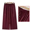 Calça de Verão Ampla Estilo Chinês Fluida para Mães, Calça Versátil de Corte Amplo para Mulheres de Meia-Idade, Calça Ampla de Cetim de Seda Emagrecedora e Elegante