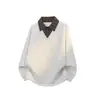 Suministrado directamente por el fabricante, conjunto de sudadera a cuadros de dos piezas falsas para hombre, otoño 2026, atuendo elegante de alta gama con camisa polo de manga larga
