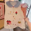 Vestido de Verano para Niña Bebé Elegante Personalidad Infantil Moderno Bordado de Flores de Dibujos Animados Cuello de Muñeca Vestido Chaleco de Princesa