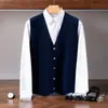 Chaleco de cachemira grueso para otoño e invierno para hombre, cárdigan de punto sin mangas con cuello en V, chaleco abotonado casual de negocios para hombres jóvenes y de mediana edad