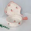 Platos y tazones estilo nórdico aptos para microondas con mangos pintados a mano, vajilla de cerámica, bandejas para hornear, tazones para cocer huevos al vapor