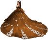 Vestido de Noiva de Renda Off-shoulder com Cauda Vestido de Festa de Aniversário Cerimônia Adulto Vestido de Princesa Vestido Floral Tridimensional