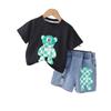 Traje Europeo y Americano para Niños Verano Manga Corta Estampado Dibujos Animados Jeans Dos Piezas Ropa Infantil Transfronteriza Verano Manga Corta