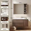Gabinete de Baño de Madera Maciza Estilo Medieval con Cajones Dobles y Amplio Espacio de Almacenamiento, Lavabo Cerámico Integrado