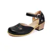 Sandalias de tacón alto con punta redonda y tacón grueso estilo europeo y americano, sandalias de verano nuevas con diseño hueco de moda para mujer, sandalias con punta cerrada
