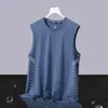 Chaleco de Seda de Hielo Cuello Redondo Secado Rápido Verano Holgado Talla Grande Camiseta Deportiva Estilo Casual para Hombre Delgado Exterior Sin Mangas