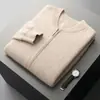 Nuevo Suéter 100% Lana Pura Chaqueta con Cuello de Béisbol Engrosado de Cuatro Agujas para Hombre Holgado Casual Cardigan con Cremallera Dropshipping