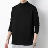 Camiseta de Algodão Puro Masculina Manga Longa Gola Alta Meia Camisa Básica Cor Lisa Gola Média Camisa de Outono Camiseta de Algodão Fina