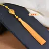 Colgante de Borla Dorada de 13 cm de Largo con Nudo Chino, Accesorio para Ropa Tradicional, Decoración de Borla