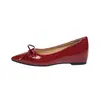 Zapatos Planos de Tacón Oculto con Punta Aguda y Lazo para Mujer, Color Nude de Boca Baja para Primavera y Otoño, Modelo Nuevo al por Mayor desde el Fabricante