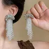 Pendientes de botón redondos con borla incrustados con pedrería estilo palacio retro para mujer joyería para orejas de lujo ligero alta gama diseño sentido nicho