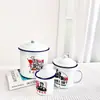 Tarro de Té de Hierro Nostálgico Antiguo con Tapa Tarro de Esmalte Gran Capacidad Taza Clásica para Estudiantes Hogar Taza de Agua Vintage