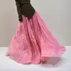 Falda plisada estilo Mori estilo chino de algodón y lino texturizado, línea A para mujer, talla grande, falda larga, cintura alta, adelgazante