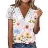 Camiseta de manga corta con cuello en V y encaje suelto para mujer, estilo independiente, de Amazon, verano 2023, estilo europeo y americano