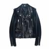 Clásico Primavera y Otoño Nuevo Estilo Cuero de Oveja Negro Chaqueta Corta Abrigo Motocicleta Haining Cuero Genuino Ropa de Mujer