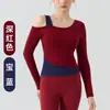 Camiseta Deportiva de Manga Larga para Yoga con Almohadilla en el Pecho, Falso Dos Piezas en Contraste, Hombros Descubiertos, Ropa de Entrenamiento para Pilates y Fitness para Mujeres