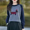 Suéter de Punto Jacquard Bordado Color-Block Estilo Francés para Mujer, Nuevo Modelo 2026, Corte Holgado, Adelgazante, Suéter Base Cálido, Top Versátil