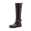 Botas de Caballero Apiladas de Cuero Genuino 2026 para Pantorrilla Grande de 40 cm, de Dos Formas de Usar, con Tacón Medio Grueso y Punta Redonda, Botas Altas de Cuero Genuino para Mujer