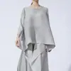 Conjunto de Top Pleats Miyake 2025 Nuevo de Alta Gama con Pantalones de Pierna Ancha con Diseño Asimétrico para un Look Adelgazante y Artístico