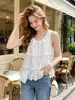 Camiseta sin mangas con bordado y borde de volantes suave estilo francés Nanyou para mujer, Top de capas holgado adelgazante de verano 2026