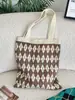 910301 Bolso de Mano Tejido de Diamantes Vintage, Bolso de Hombro de Lana a Cuadros en Contraste de Color, Bolso de Mano Artístico de Gran Capacidad