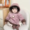 Abrigo de Algodón de Invierno para Niña Abrigo de Terciopelo de Cordero para Bebé Top Grueso Cálido con Capucha Conjunto de Pantalones de Terciopelo para Bebé
