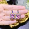 Elegante cinta de joyería de alta calidad rosa cerezo colgante de diamante pendientes aguamarina anillo juego de diamantes de alto carbono para mujer