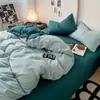 Juego de cuatro piezas de sábanas, funda de edredón, algodón lavado de color liso, juego de tres piezas de sábanas ajustables, ropa de cama para cama de 40,9 m