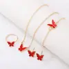 Joyería Popular Europea y Americana Moda Femenina Elegante Estilosa Collar de Mariposa Aretes Anillo Pulsera Set de 4 Piezas Mayoreo