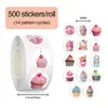 500 Pegatinas, 14 Hojas de Pegatinas Estéticas Reutilizables en Rollo con Temática de Cupcakes para Fundas de Teléfono, Botellas de Agua, Diarios, Venta al por Mayor Transfronteriza de Pegatinas