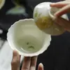 Juego de Té Kung Fu Gaiwan Mingzhishan Zhi Rosa Pintado a Mano, Tazón de Té Cerámico Doméstico de Pie Alto Estilo Song