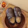 Zapatos de Cuero para Niñas 2026 Nuevo Patrón Brogue Doble Hebilla Suela Suave Antideslizante Estilo Británico Negro Marrón Dos Colores Mocasines
