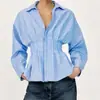 2026 Verano Nuevo Estilo Europeo Moda Versátil Casual Simple Plisada Rayas Popelina Camisa Mujer 2110/891