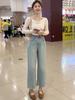 Pantalones vaqueros rectos, ajustados y de cintura alta para mujer, novedad de verano 2025, estilo occidental, estilo retro, pierna ancha.