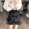 Saia Floral Retrô Feminina de Verão Linha A Tamanho Plus Size 2026 Nova Saia de Chiffon de Cintura Alta Saia com Babados que Cobre o Quadril