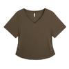 Camiseta de Manga Corta de Lyocell y Algodón Estilo Coreano con Pliegues en el Hombro Derecho y Cuello en V para Gorda mm Talla Grande Aspecto Adelgazante para la Cintura 65425