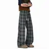 Calças xadrez extra-longas para homens, casuais de verão, versáteis, retas de perna larga, valorizam pessoas altas, emagrecem e ligeiramente abertas.