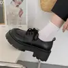 Sapatos Pequenos de Couro com Salto Grosso e Solado Grosso para Mulheres 2024 Primavera e Verão Estilo Britânico Retro Cadarço Sapatilhas Bico Redondo Sapatos Femininos