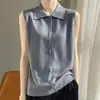 Cross26 Verão Novo Colete Colete de Lã Cardigã Feminino Sem Mangas Tricô Fino Suéter Gola Polo Feminino
