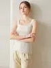 Suéter feminino de cashmere puro com decote quadrado, top interno sem mangas, design justo ao corpo, macio e agradável à pele, pode ser usado como camada externa
