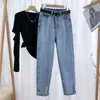 Jeans forrados de polar para mujer, holgados, de cintura alta, tipo harén, rectos, adelgazantes, gruesos, cálidos, cortos, tipo rábano, pantalones tipo papá