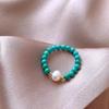Anillo de Turquesa con Perla de Agua Dulce, Anillo de Diseño Femenino de Celebridad de Internet, Lujo Accesible y Anillo Ajustable Elástico de Alta Gama