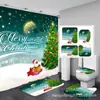Cortina de ducha con estampado digital 3D, impermeable y resistente al moho, juego de cortinas de baño con temática navideña, tela impermeable engrosada para el baño