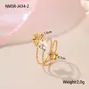 Diseño de Nicho Europeo y Americano Exquisito Anillo Abierto de Acero Inoxidable con Flor y Perla Chapado en Oro de 18K Anillo Abierto al por Mayor