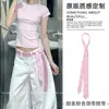 Cinto de Laço Rosa Doce Estilo Coreano Cordão de Cintura Fofo Nicho Versátil Modelador de Cintura com Acessório para Cintura de Calças