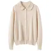 Novo cardigã de cashmere outono e inverno para mulheres, corte solto, gola redonda, gola de camisa em crochê vazada, blusa jaqueta de tricô