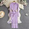 026 Otoño/Invierno Estilo Francés Nueva Moda para Mujer de Gama Alta Cuello Redondo Manga Larga Cinturón en la Cintura B Vestido de Punto Ajustado Bodycon Vestido Largo