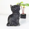 Decoração de Mesa com uma Postura Sentada de Gato da Sorte em Resina, Cristal Natural Fofo, Cristal Branco, Olho de Tigre