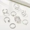Conjunto de Anéis de Joias Novo Transfronteiriço Europeu e Americano Simples Ins Anel de Metal Aberto Empilhamento Multi-Articulado Joia de Mão
