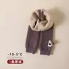 Pantalones de una pieza para niñas con entrepierna abierta, forro polar, engrosados, para otoño e invierno, leggings de algodón para bebé, rayas verticales, dibujos animados, de nueve puntos, engrosados